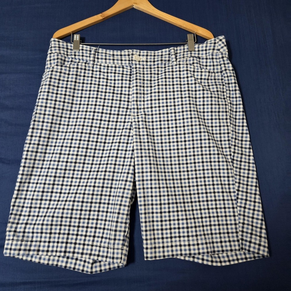 St. John's Bay Shorts Womens 18 Blue Check Cotton Spandex Bermuda Casual Summer